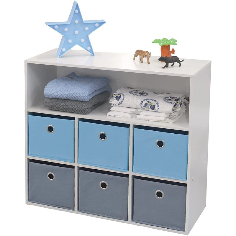 Meuble de rangement pour Garçon 6 paniers + 1 niche Bleu et Gris