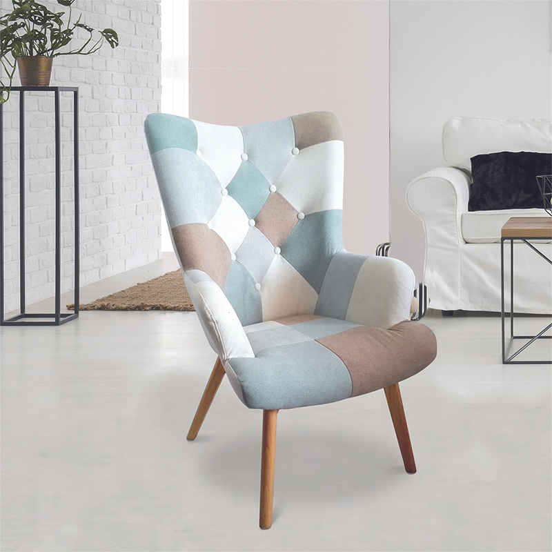 Fauteuil Helsinki Patchwork Bleu Home Deco Factory