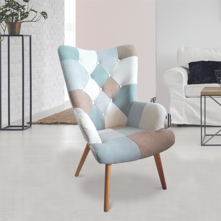 Fauteuil Helsinki Patchwork Bleu Home Deco Factory