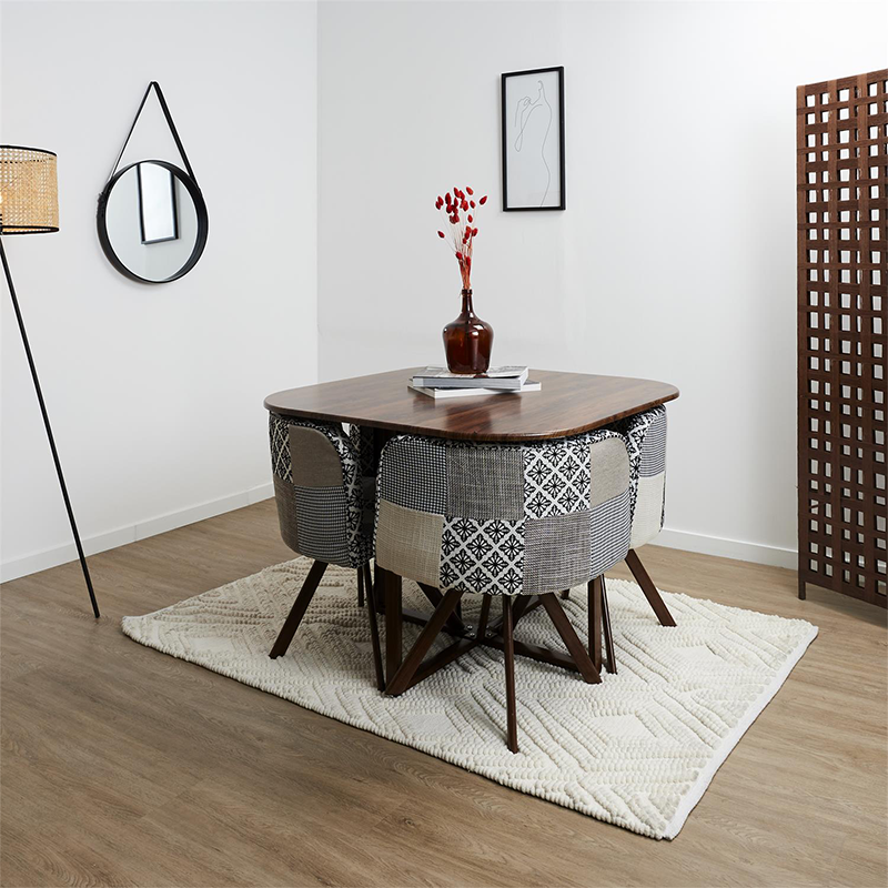 Set Table Avec 4 Chaises Patchwork Gris Home Deco Factory