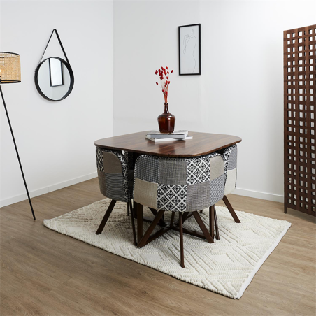 Set Table Avec 4 Chaises Patchwork Gris Home Deco Factory