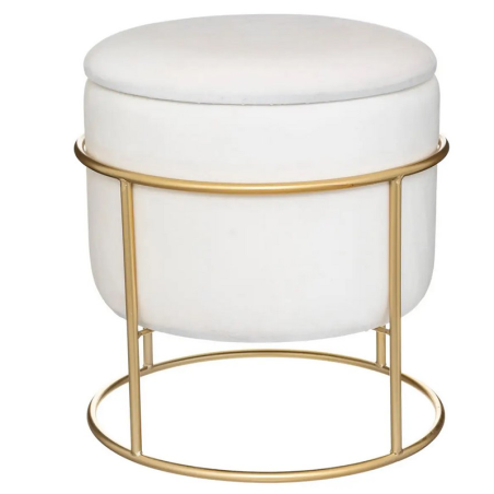 Pouf Coffre Velours Eliane Ivoire Atmosphera