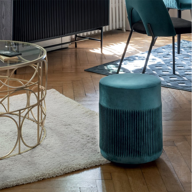 Pouf Velours Nofy Bleu Canard Atmosphera