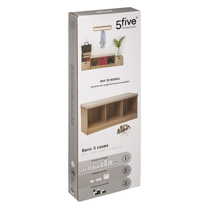 Banc En Bois Avec 3 Cases Naturel Five