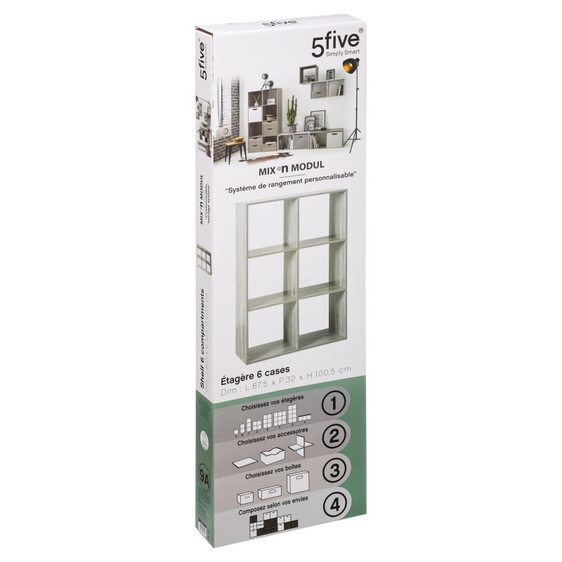 Étagère 6 Cases Mix Gris Atmosphera