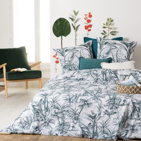 Parure De Lit Imprimé Jouy Vert Atmosphera