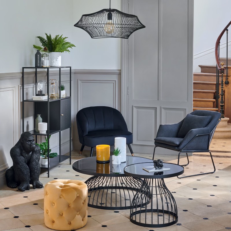 Fauteuil En Velours Naova Noir Atmosphera