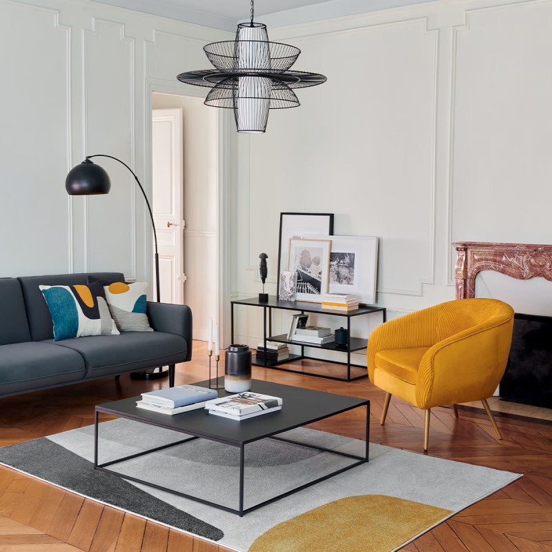 Fauteuil Velours Plisse Ocre Jaune Solaro Atmosphera