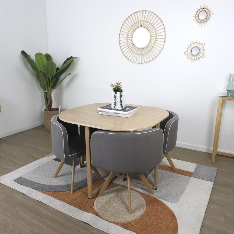 Table avec 4 chaises en bois Gris Home Deco Factory