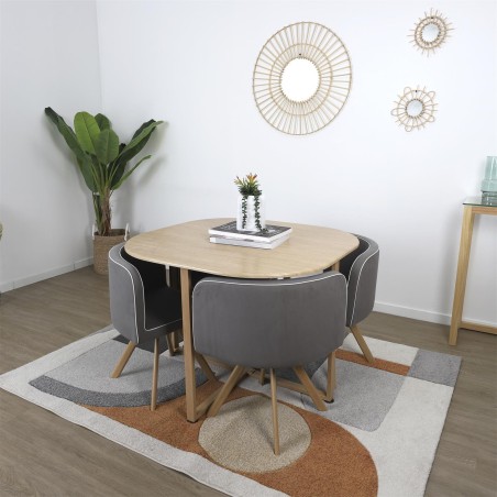 Table avec 4 chaises en bois Gris Home Deco Factory