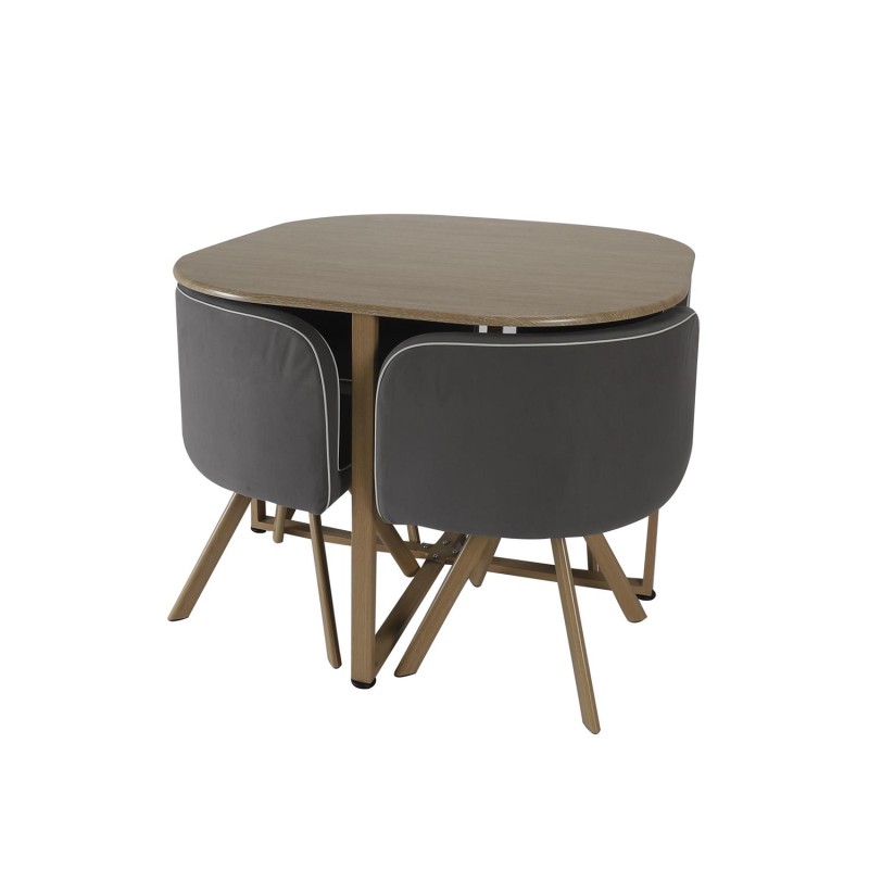 Table avec 4 chaises en bois Gris Home Deco Factory