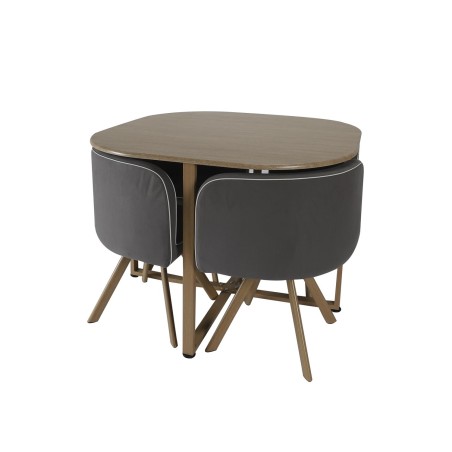 Table avec 4 chaises en bois Gris Home Deco Factory