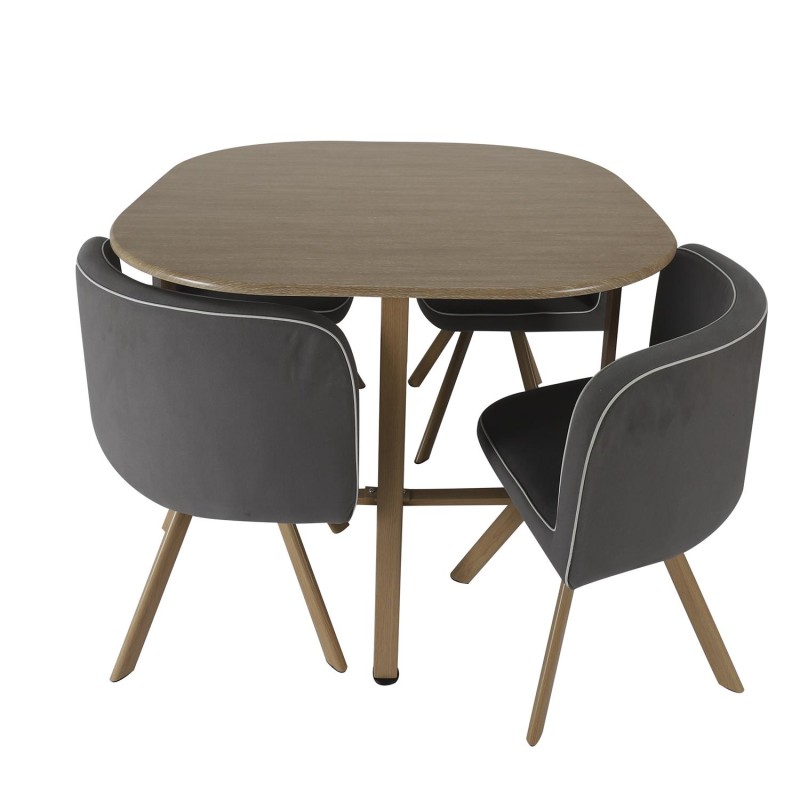 Table avec 4 chaises en bois Gris Home Deco Factory