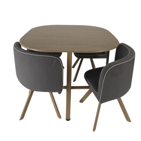 Table avec 4 chaises en bois Gris Home Deco Factory