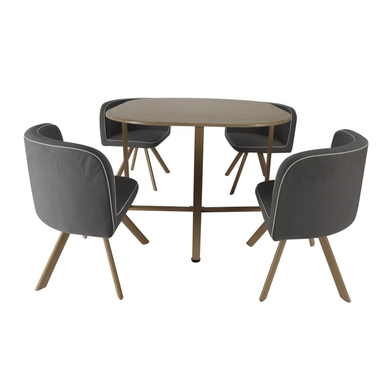 Table avec 4 chaises en bois Gris Home Deco Factory