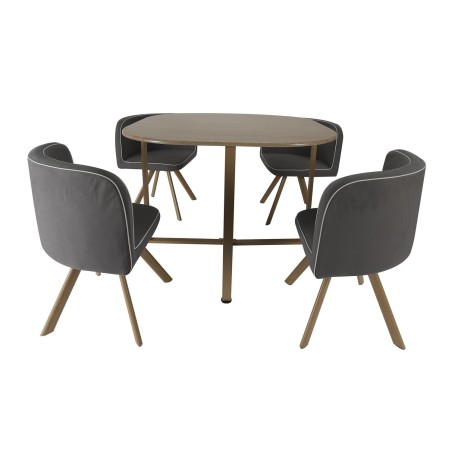 Table avec 4 chaises en bois Gris Home Deco Factory