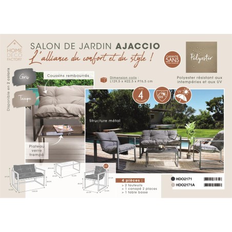 Salon de jardin Ajaccio Gris Home Deco Factory