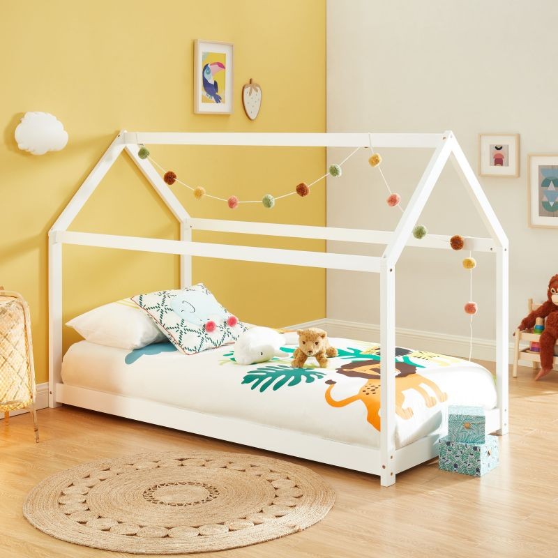 Ensemble Lit Cabane Royaume Des Rêves Blanc 90x190 + Matelas Enfant 90x190 cm - Laïba Kids