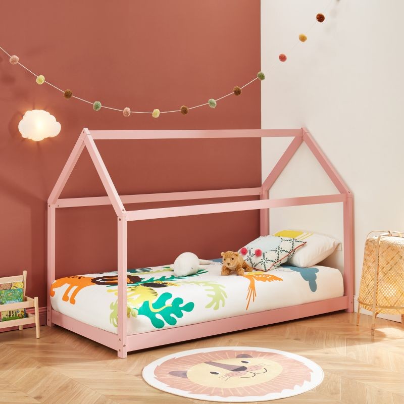 Ensemble Lit Cabane Royaume Des Rêves Rose + Matelas Enfant 90x190 cm Laïba Kids