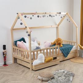 Ensemble Lit cabane avec 2 tiroirs + Matelas enfant 90x190 cm Laïba Kids 2