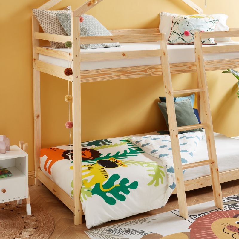 Lit Cabane Superposé Château des Anges Beige 90x190 Laïba Kids