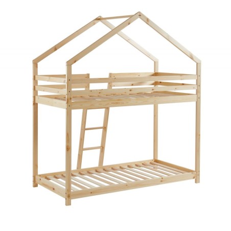 Lit Cabane Superposé Château des Anges Beige 90x190 Laïba Kids