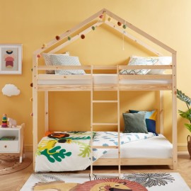 Lit Cabane Superposé Château des Anges Beige 90x190 Laïba Kids 2