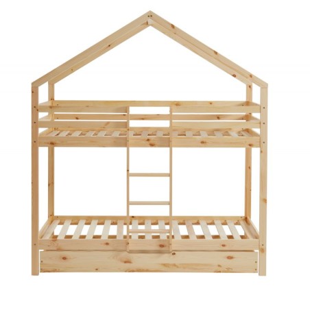 Lit Cabane Superposé Avec Tiroir Caravane des Rêves Beige 90x190 Laïba Kids