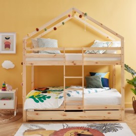 Lit Cabane Superposé Avec Tiroir Caravane des Rêves Beige 90x190 Laïba Kids 2
