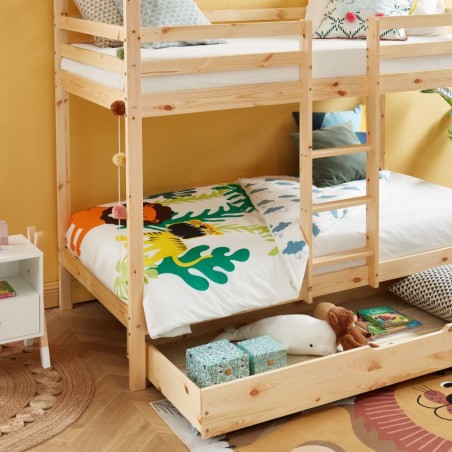 Lit Cabane Superposé Avec Tiroir Caravane des Rêves Beige 90x190 Laïba Kids