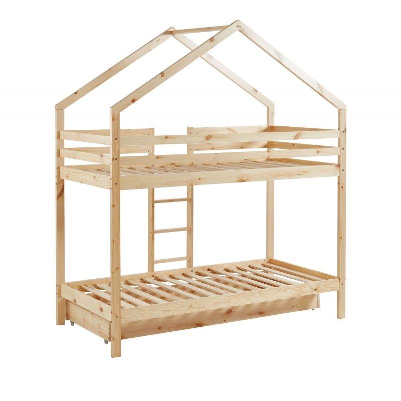 Lit Cabane Superposé Avec Tiroir Caravane des Rêves Beige 90x190 Laïba Kids