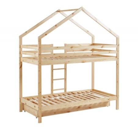 Lit Cabane Superposé Avec Tiroir Caravane des Rêves Beige 90x190 Laïba Kids