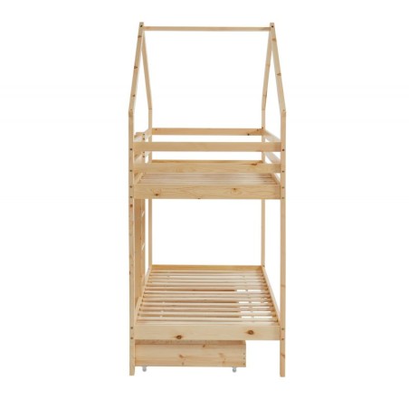 Lit Cabane Superposé Avec Tiroir Caravane des Rêves Beige 90x190 Laïba Kids