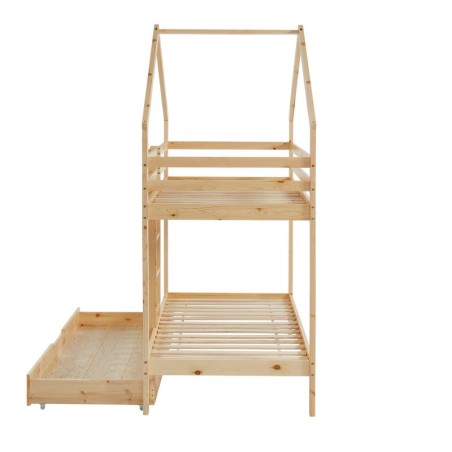 Lit Cabane Superposé Avec Tiroir Caravane des Rêves Beige 90x190 Laïba Kids