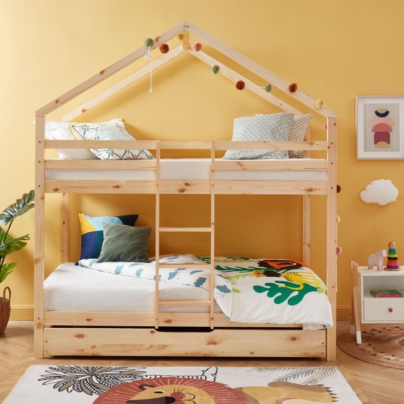 Ensemble Lit superposé Avec tiroir Beige 90x190 + 2 Matelas enfant 90x190 - Laïba Kids
