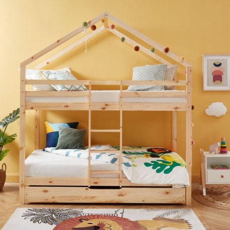 Ensemble Lit superposé Avec tiroir Beige 90x190 + 2 Matelas enfant 90x190 - Laïba Kids