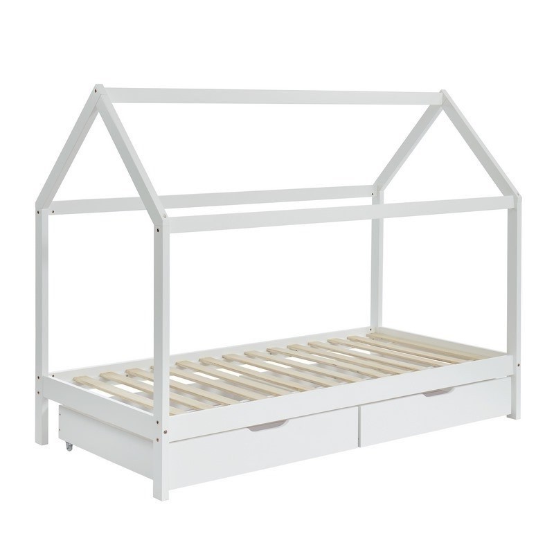 Ensemble Lit Cabane Tiroirs Blanc 90x190 + Matelas Enfant 90x190 - Laïba Kids