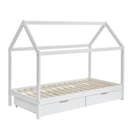 Ensemble Lit Cabane Tiroirs Blanc 90x190 + Matelas Enfant 90x190 - Laïba Kids