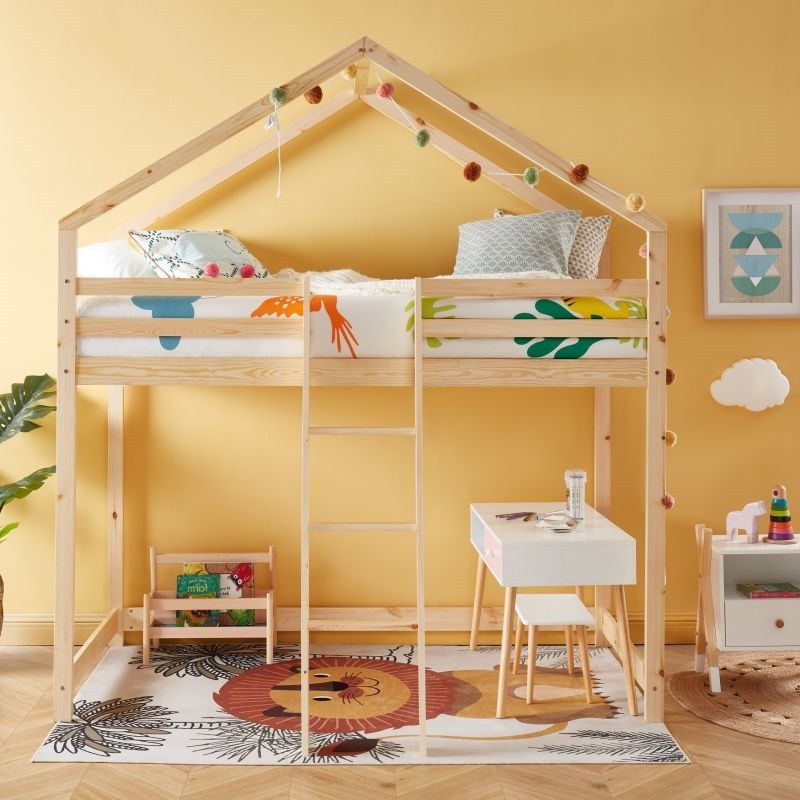 Lit Cabane Mezzanine Jardin Des Petits Dormeurs Beige 90x190 Laïba Kids