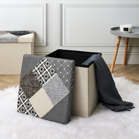 Coffre Pouf Pliable Patchwork Gris Home Deco Factory