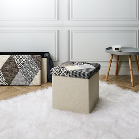Coffre Pouf Pliable Patchwork Gris Home Deco Factory