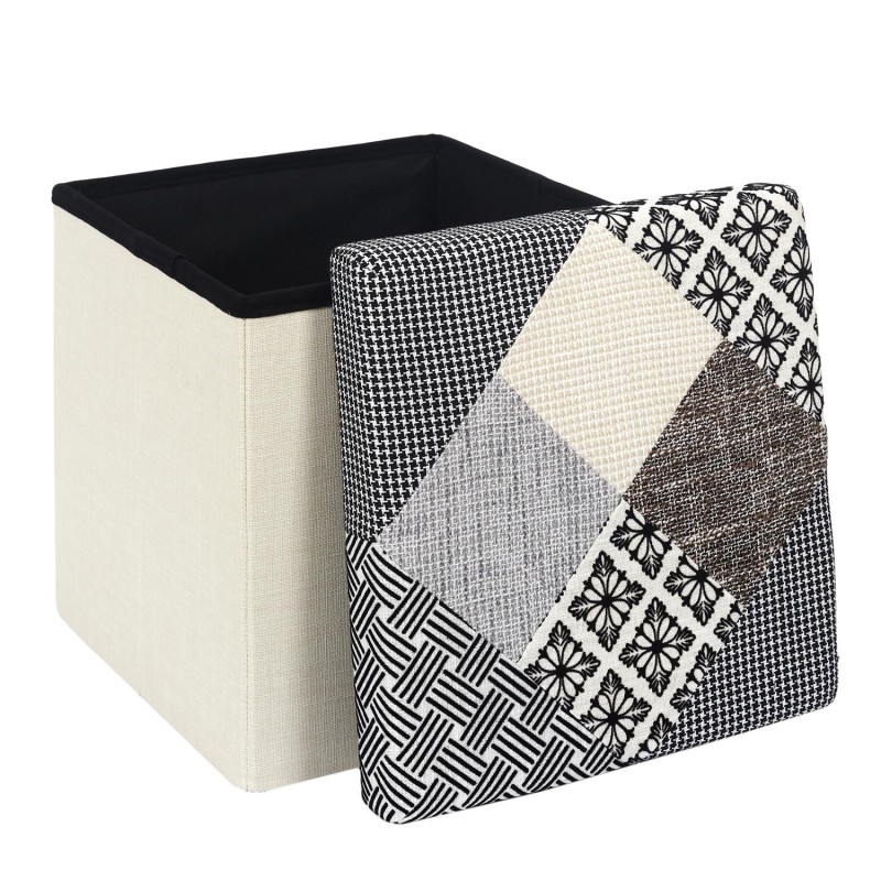 Coffre Pouf Pliable Patchwork Gris Home Deco Factory