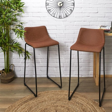 Lot De 2 Tabourets De Bar Indus Marron Home Deco Factory