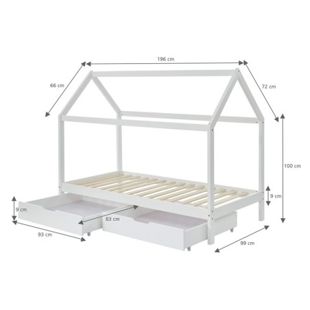 Ensemble Lit Cabane Tiroirs Blanc 90x190 + Matelas Enfant 90x190 - Laïba Kids