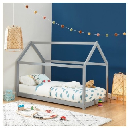 Ensemble Lit Cabane Royaume Des Rêves Gris 90x190 + Matelas Enfant 90x190 cm - Laïba Kids