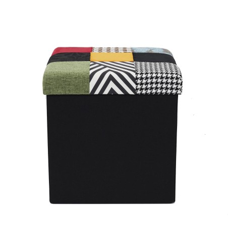 Coffre pouf pliable Patchwork Multicolore Home Deco Factory