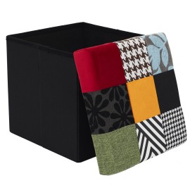 Coffre pouf pliable Patchwork Multicolore Home Deco Factory 2