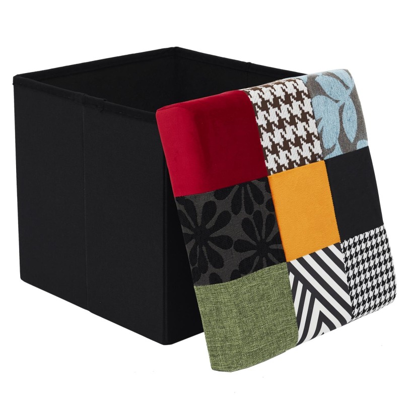 Coffre pouf pliable Patchwork Multicolore Home Deco Factory