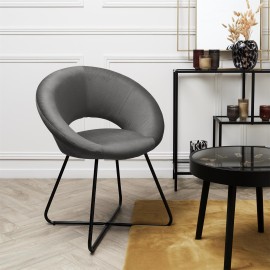 Fauteuil Rond Velours Côtelé Giulia Gris Home Deco Factory 2