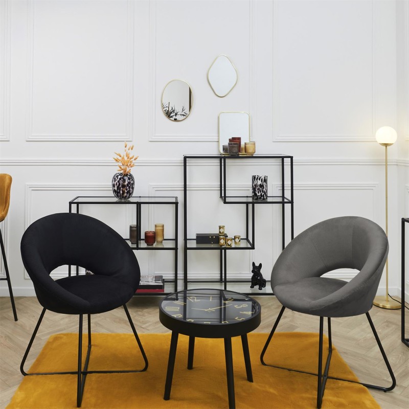 Fauteuil Rond Velours Côtelé Giulia Gris Home Deco Factory